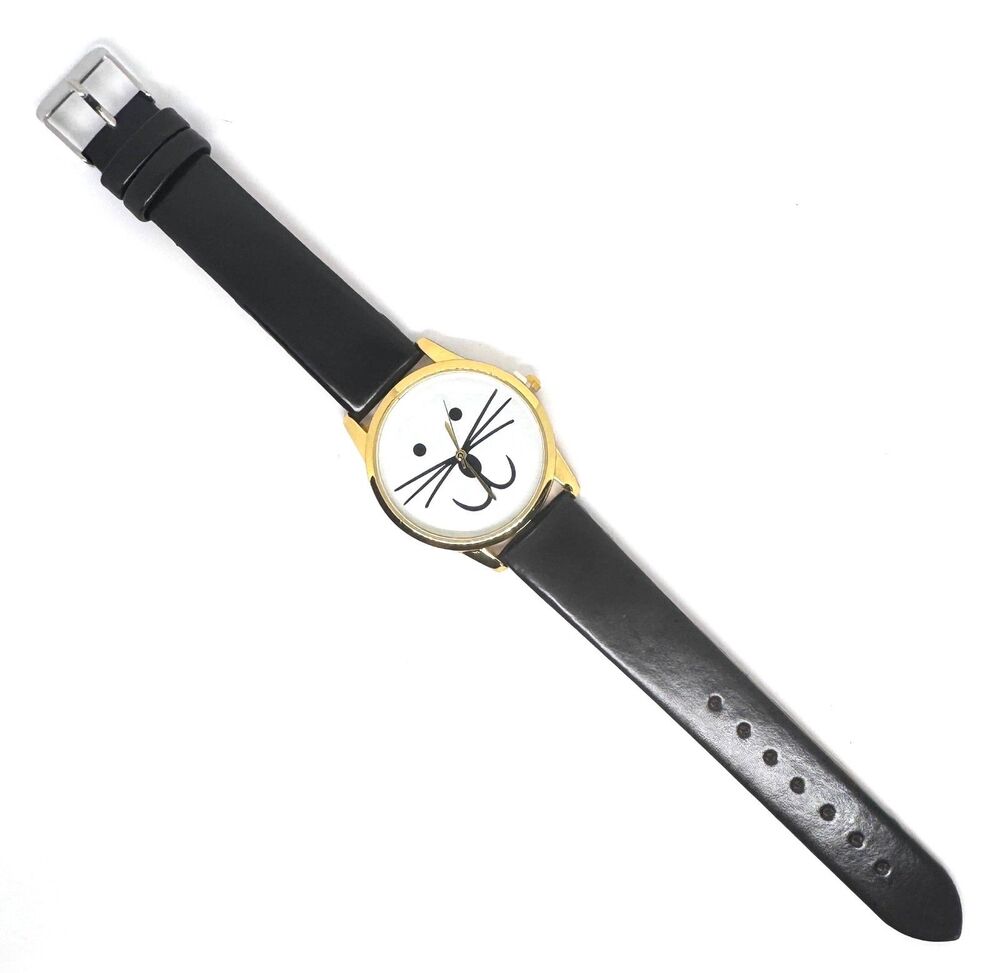 Vintage Ladies Watch Cat Gold Stainless Steel Face #1123